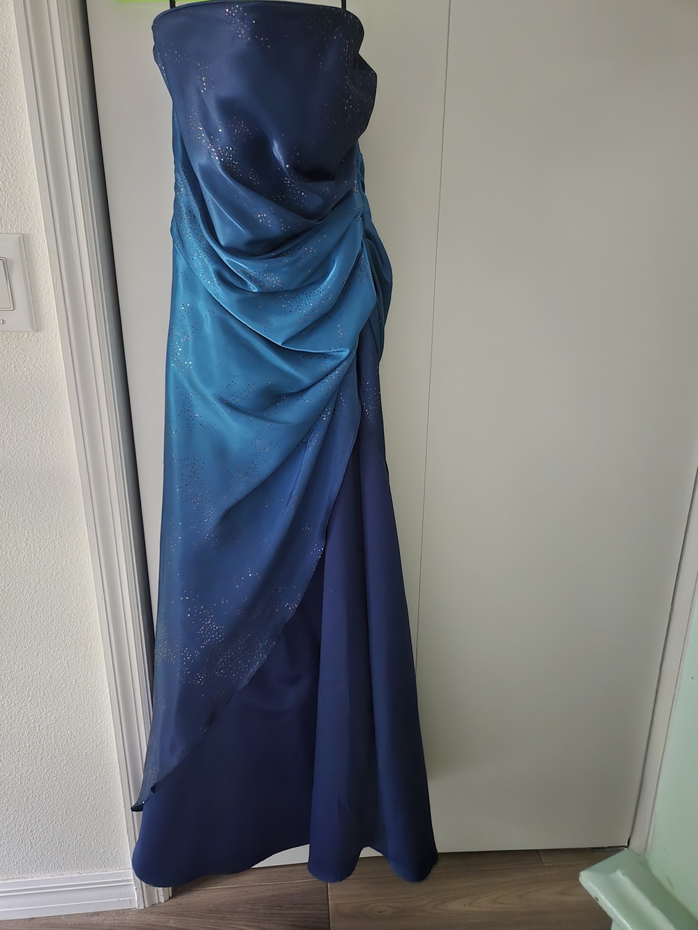 Jump Strapless Ombre Navy to Teal Evening Gown with Sparkle